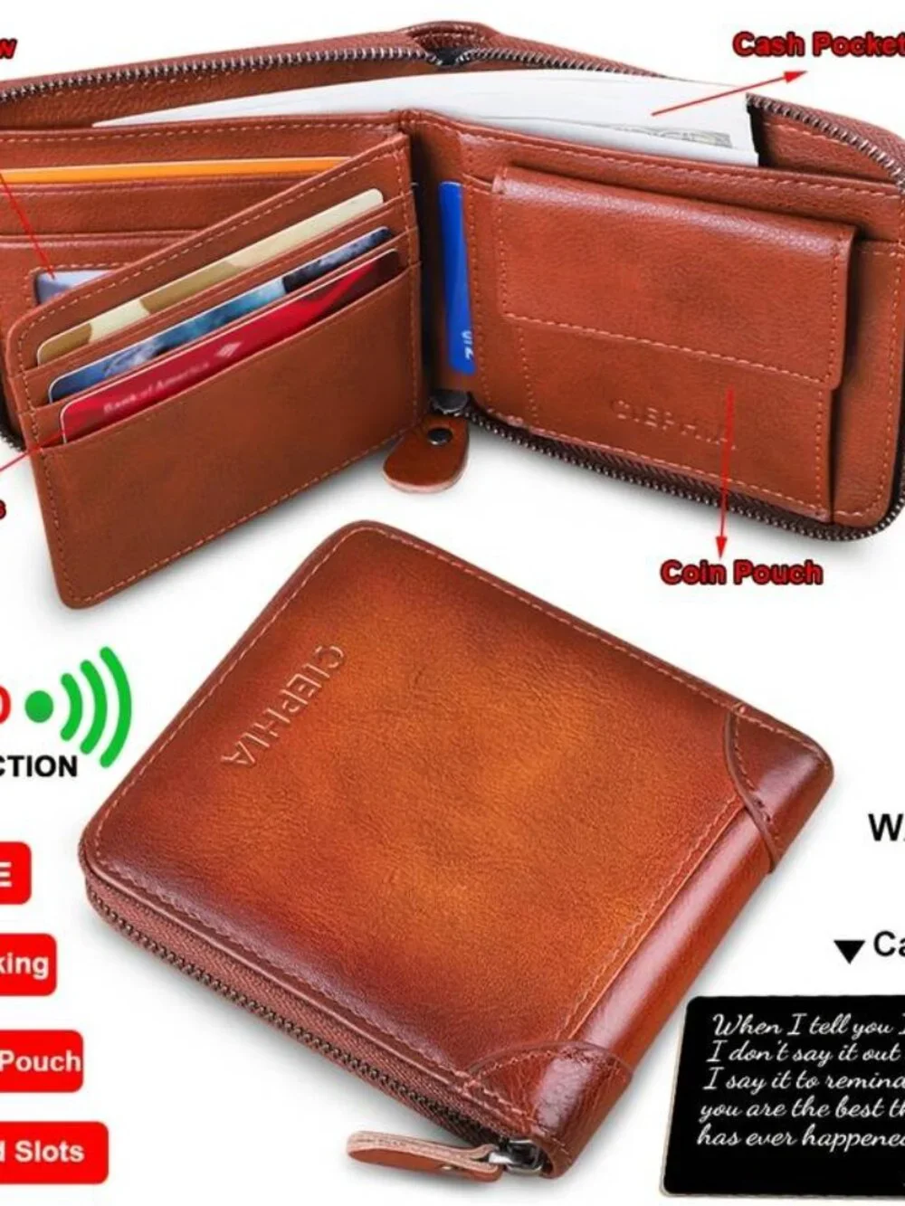 Genuine Leather Zipper Wallet Large Capacity Men's Bifold